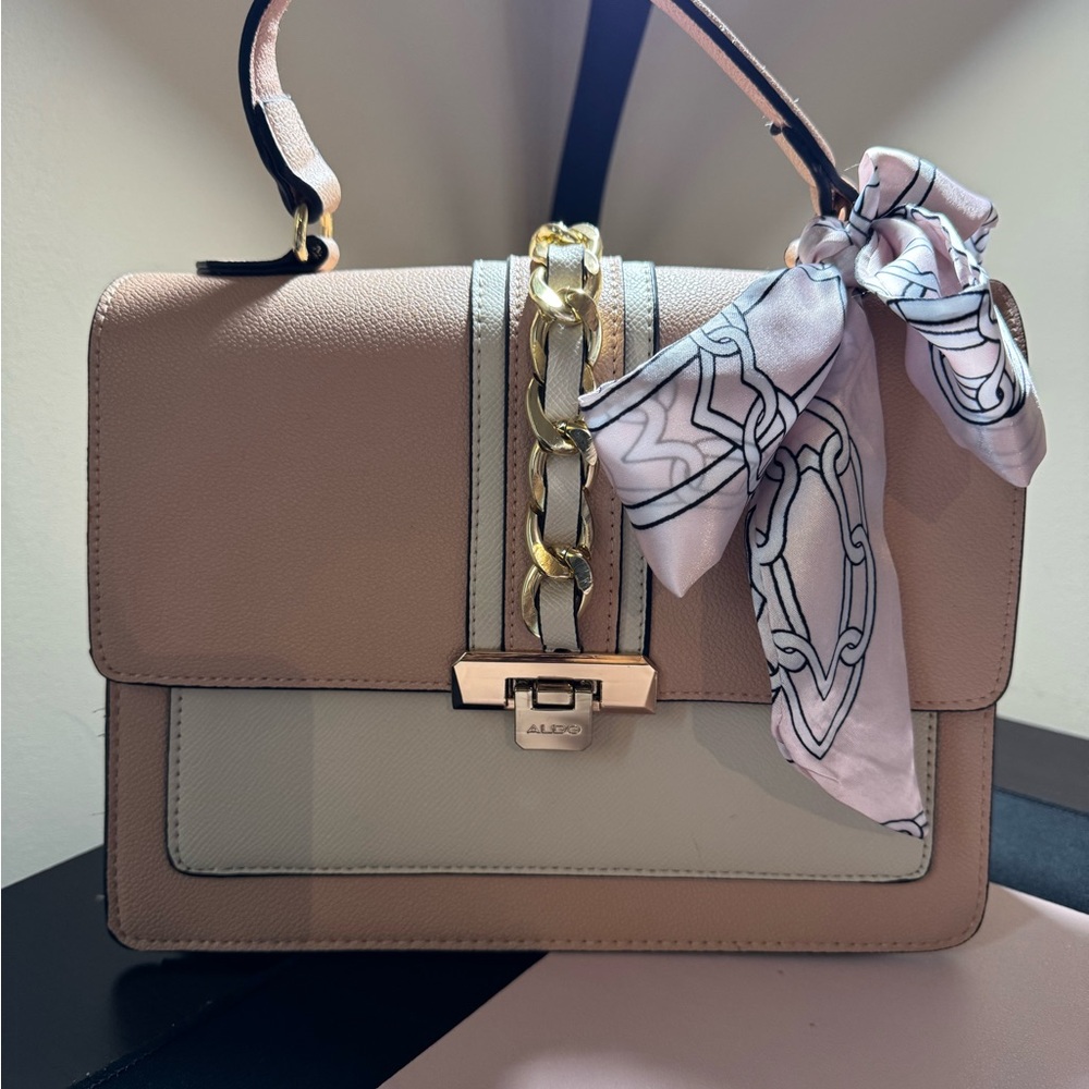 Aldo Beige and Cream Handbag with Scarf